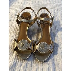 Jack Rogers Clare Wedge Sandals - Platinum (Gold) Leather - Size 8 - EUC!